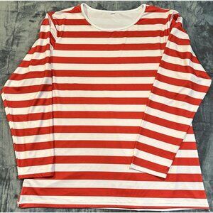 Where’s Waldo Mens 2XL Adult Shirt Halloween Costume Red White Stripe Cosplay
